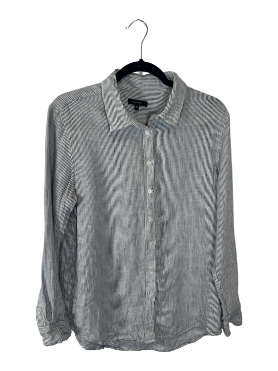 Quince Tops - Quince European Linen long sleeve blue pinstripe button down top med